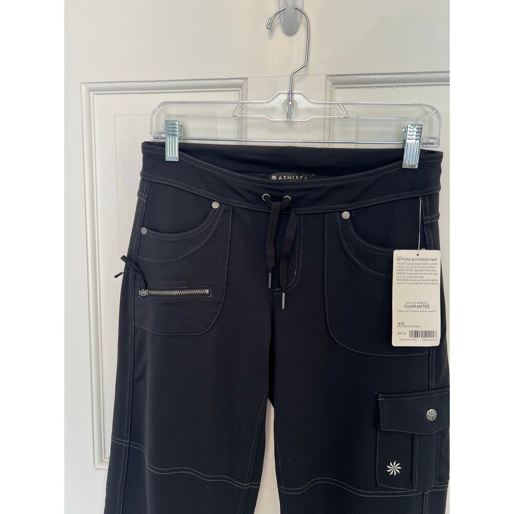 NEW Athleta Bettona Boyfriend Pant Black Cargo Cinch Contrast Stitch Women's XS - Picture 5 of 16